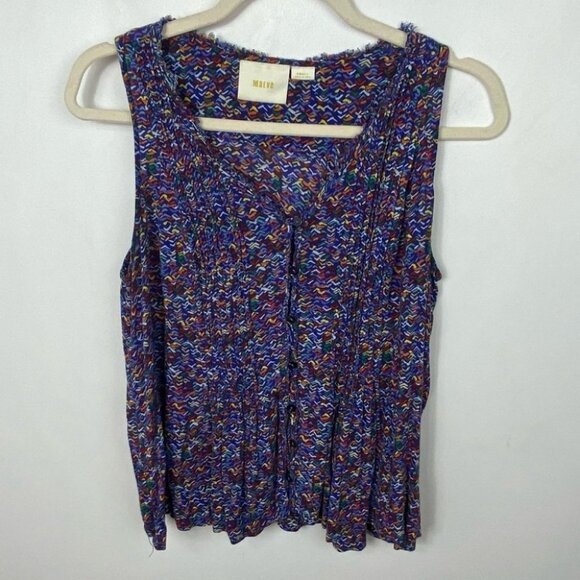 Anthropologie Maeve Lila Pintucked Sleeveless Top Size Small Bohemian Print Boho - Picture 10 of 10